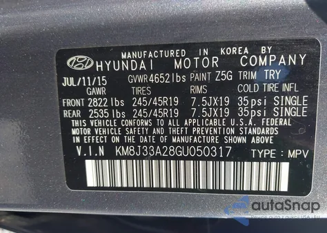 2016 Hyundai Tucson Sport z USA, uszkodzony, nr VIN KM8J33A28GU050317